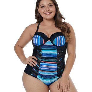 New Striped Patchwork Crisscross Plus Maillot*